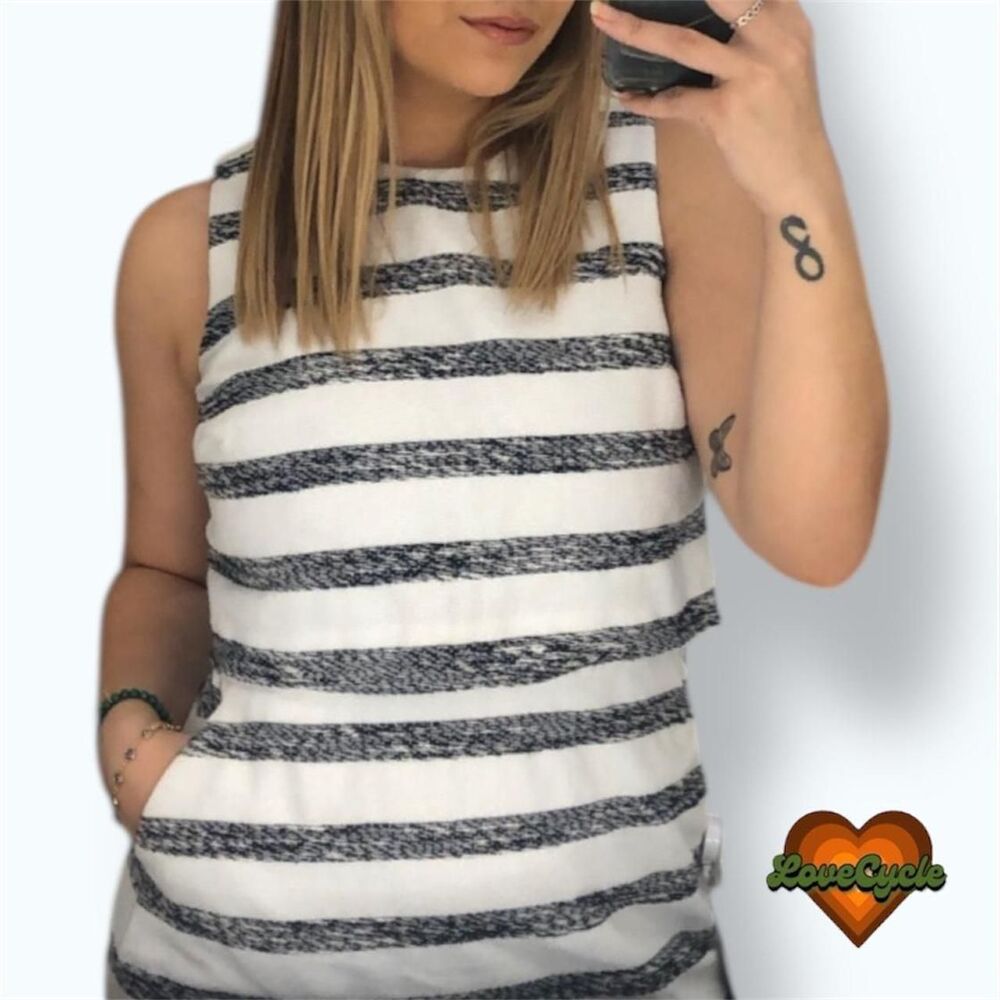 Women's J.Crew Navy & White Marled Stripe Sleeveless Dress – Size 8